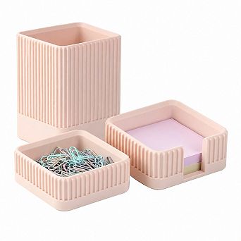 Set of 3 Desk Organizer Set Pen Holder Sticky Note Tray Paperclip Box Office Storage