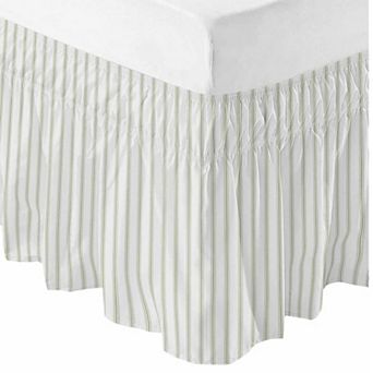 Bed Skirt 16 Inch Drop Wrap Around Elastic Dust Ruffle Striped Pleated Frame Cover Easy