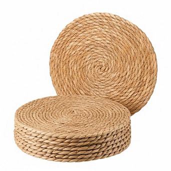 Round Woven Placemats Set of 10 Boho Rattan Water Hyacinth Farmhouse Braided Wicker Table Mats