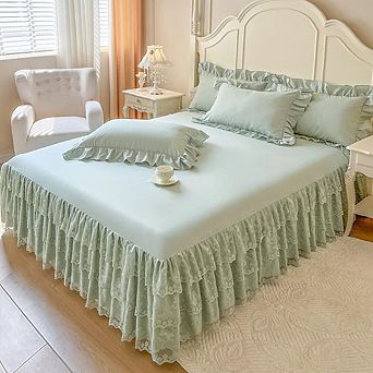 Lace Ruffle Bed Skirt 17" Drop Wrap Around Elastic Easy Fit Anti Wrinkle Fade Resistant