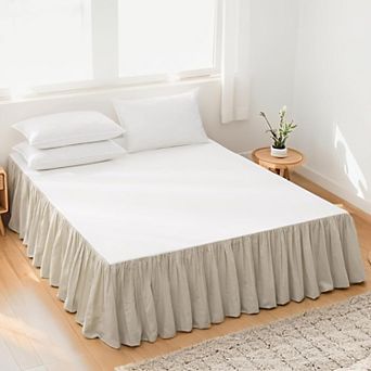 Linen Bed Skirt 14" Drop Pleated Dust Ruffle Size Farmhouse Modern Bedroom Easy