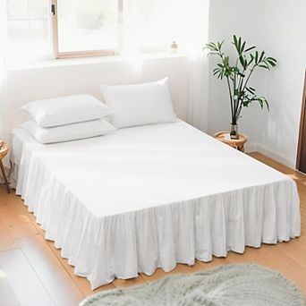 Linen Bed Skirt 14" Drop Pleated Dust Ruffle Size Farmhouse Modern Bedroom Easy