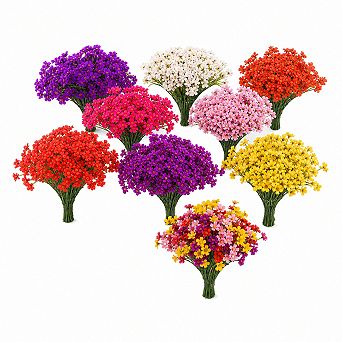 24 Bundle Artificial Flowers 8 Color UV Resistant Indoor Outdoor Decor