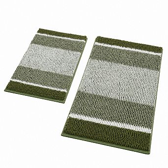 2 pc Thick Absorbent Fluffy Chenille Bath Rug Set Non Slip Soft Shaggy Mats