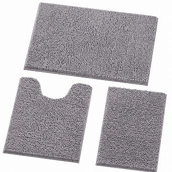 3 pc Bathroom Rug Set Soft Thick Absorbent Chenille Non Slip Washable Floor Mat