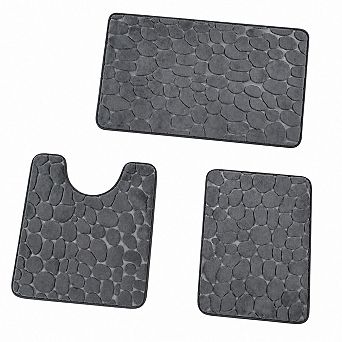 3 pc Memory Foam Bathroom Rug Set Non Slip Water Absorbent Washable