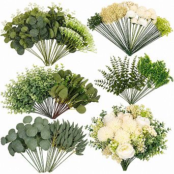 120 Mixed Artificial Eucalyptus Stems Bulk 15 Kinds Faux Silk Greenery for Wedding Home Decor