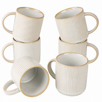12 Oz Ceramic Stoneware Coffee Mug Set Of 6 Stackable Dishwasher Safe