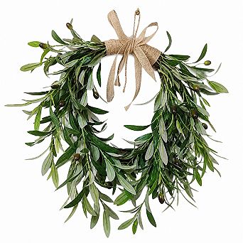 22 Inch Heart Shaped Artificial Olive Leaf Fruit Wreath Farmhouse Wedding Decor