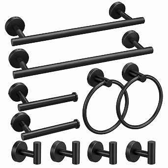 10 pc Bathroom Hardware Set Stainless Steel Towel Bar Toilet Paper Holder Robe Hook
