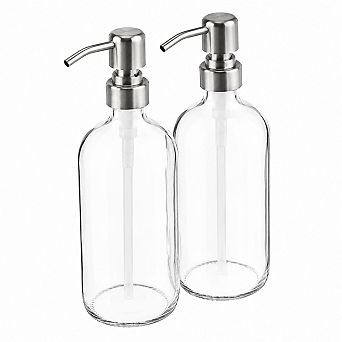 17 Oz Clear Glass Soap Dispenser 2 Pack Rust Proof Pump For Kitchen Bathroom