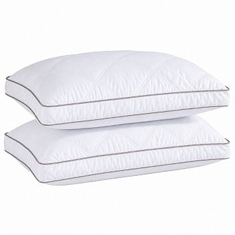 Hotel Collection Goose Down Feather Pillows Set Of 2 Cotton Cover Gusseted Quilted