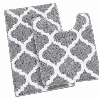 2 pc Non Slip Absorbent Shaggy Bathroom Rug Set Machine Washable