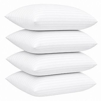 Queen Size Pillows Set of 4 Down Alternative White Stripe Bed Pillows