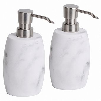2 Pack Marble Look Soap Dispenser Set With Waterproof Labels 12 Oz Capacity