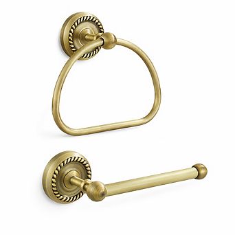 Brushed Brass Antique Bathroom Hardware Set Rope Carving Wall Mounted 2 pc