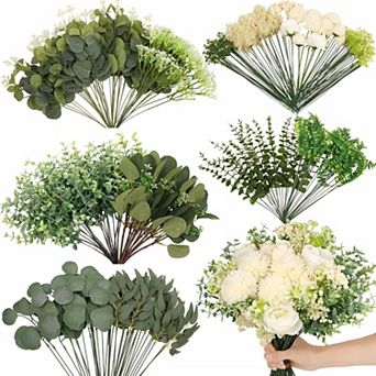 120 Mixed Artificial Eucalyptus Stems Bulk 15 Kinds Faux Silk Greenery for Wedding Home Decor