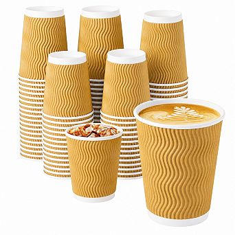 Insulated Disposable Paper Coffee Cups Ripple Wall Heat Resistant Recyclable For Hot Cold Drinks