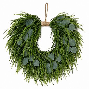 22 Inch Artificial Grass Eucalyptus Wreath Heart Shaped Spring Summer Decor