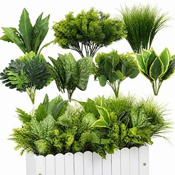 18 Artificial Plants Outdoor UV Resistant Faux Greenery Stems DIY Patio Garden Decor