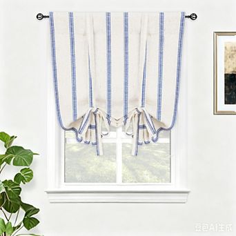 DriftAway Farmhouse Double Layer Linen Blackout Tie Up Curtains Vertical Striped Balloon Roman Shade