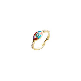 Enamel Five Color Evil Eye Sterling Silver Signet Ring