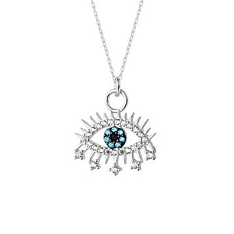 Evil Eye Blue Eye Eyelash Sterling Silver Pendant Necklace
