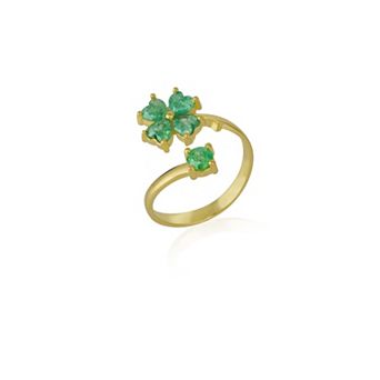 Green Four Leaves Clover Luck Ring Sterling Silver