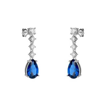 Pear Shape Sapphire Color Sterling Silver Drop Earrings