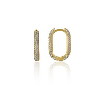 Pave Rectangular Sterling Silver Oval Hoop Earring