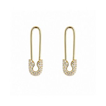 Pave Safety Pin Earring Jewelled Sterling Silver