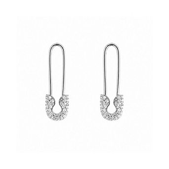 Pave Safety Pin Earring Jewelled Sterling Silver