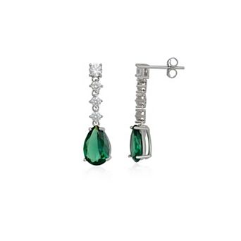 Pear Shape Emerald Color Sterling Silver Drop Earrings