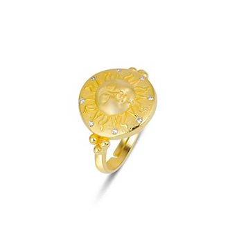 Sun Face Embossed Sterling Silver Medal Ring