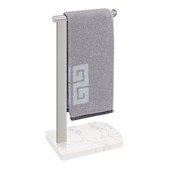 Hand Towel Holder Marble Base Stainless Steel Double Rod Free Standing Bathroom Kitchen