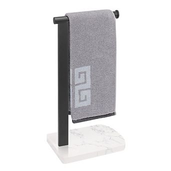 Hand Towel Holder Marble Base Stainless Steel Double Rod Free Standing Bathroom Kitchen