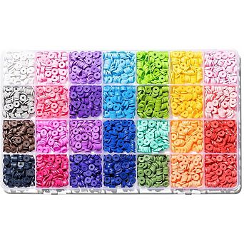 28 Colors 3500 pc Clay Beads Kit, Flat Round Polymer Beads for Jewelry