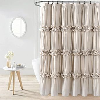 Set of 2 Ruffle Waterfall Farmhouse Shower Curtain Elegant Bathroom Decor