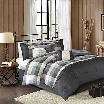GDFStudio 7 pc Herringbone Comforter Set with Buffalo Plaid & Lodge Style