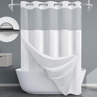 Heavyweight Waffle Weave Polyester Shower Curtain With Snap Liner And Magnets