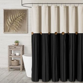 Farmhouse Linen Cotton Blend Shower Curtain With Button Detail
