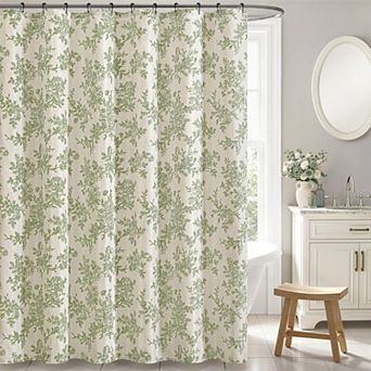 Faux Linen Floral Print Shower Curtain Waterproof Wrinkle Resistant