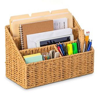 Wickerwise Handwoven Paper Rope Desktop Organizer for Mail & Files