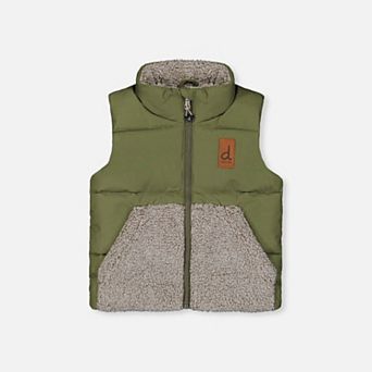 Little Kids Boy Quilted Sherpa Sleeveless Mid-Season Vest with Kangaroo Pocket