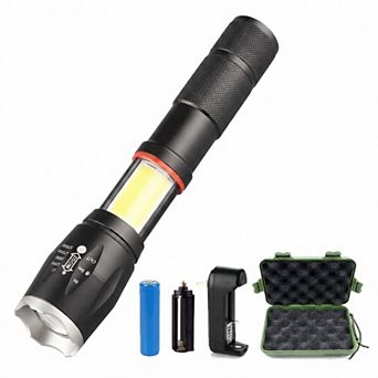 Rechargeable Zoomable LED Flashlight with CREE L2, COB Lantern, Magnetic Base, Weather Resistant