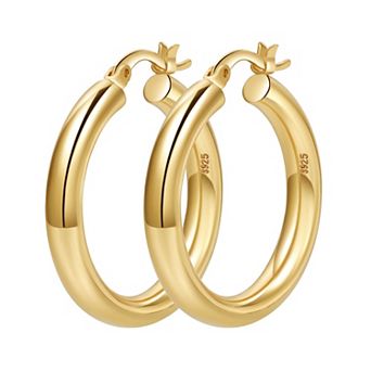 14K Gold Plated Hypoallergenic Hollow Tube Hoop Earrings for Women