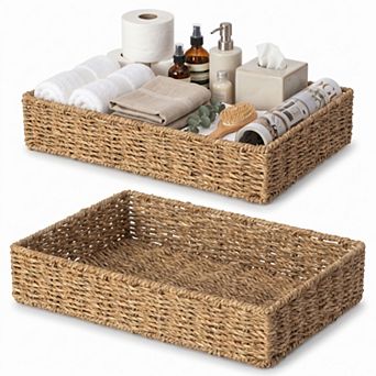 Wickerwise Set of 2 Handwoven Decorative Seagrass Storage Baskets