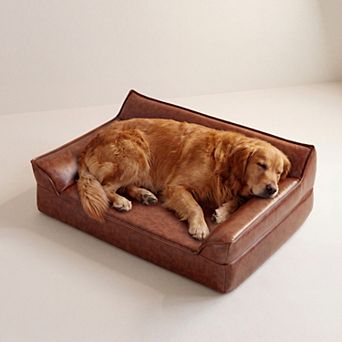 47.2'' Orthopedic Leather Dog Bed for Large Dogs up to 90lbs, Elevated Pet Sofa with Washable Cover
