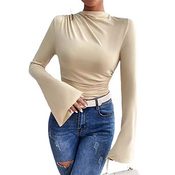 Women's Crew‑Neck Bell‑Sleeve Going‑Out Top