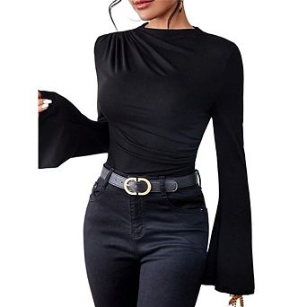Women's Crew‑Neck Bell‑Sleeve Going‑Out Top